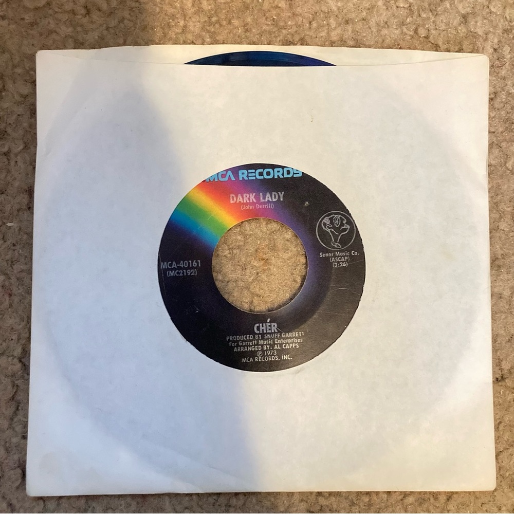Cher 'Dark Lady' 45RPM Single on MCA Records - Black Label with Rainbow Accent